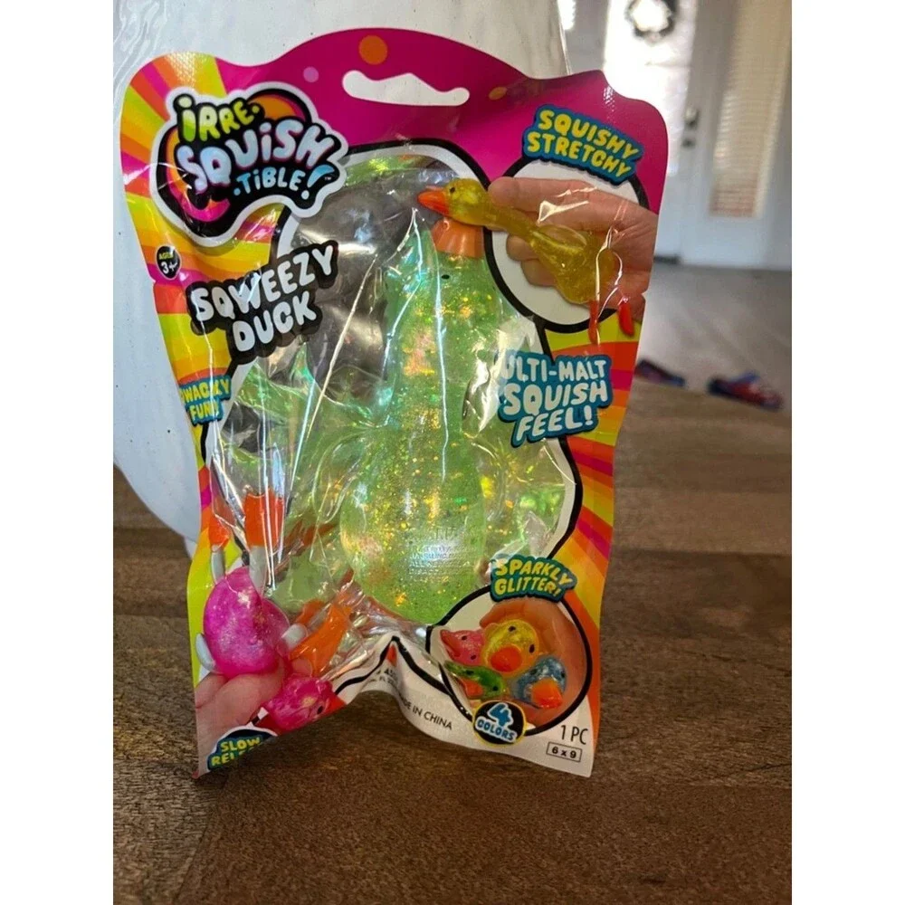 Ja-Ru Sqweezy Duck Kids Toy - GreenSparkly Squish